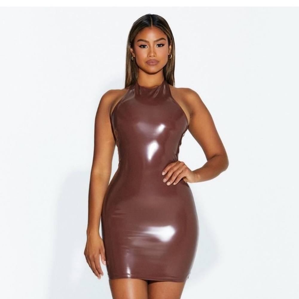 Naked Wardrobe Glossy Brown Mini Dress